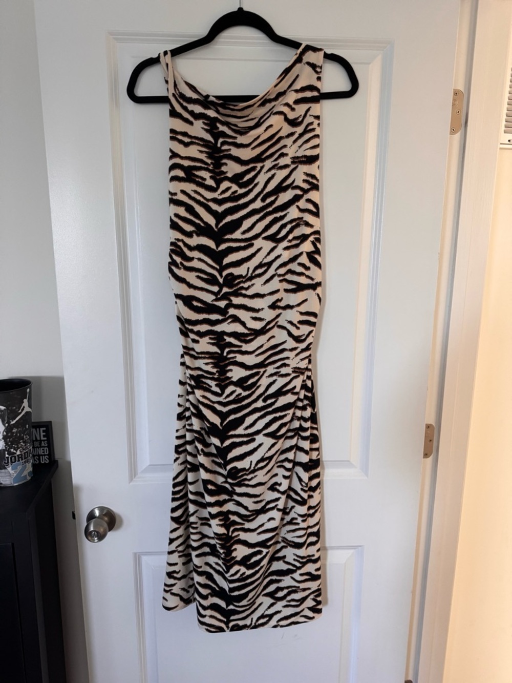 H&M Beige and Black Zebra-Print Backless Dress